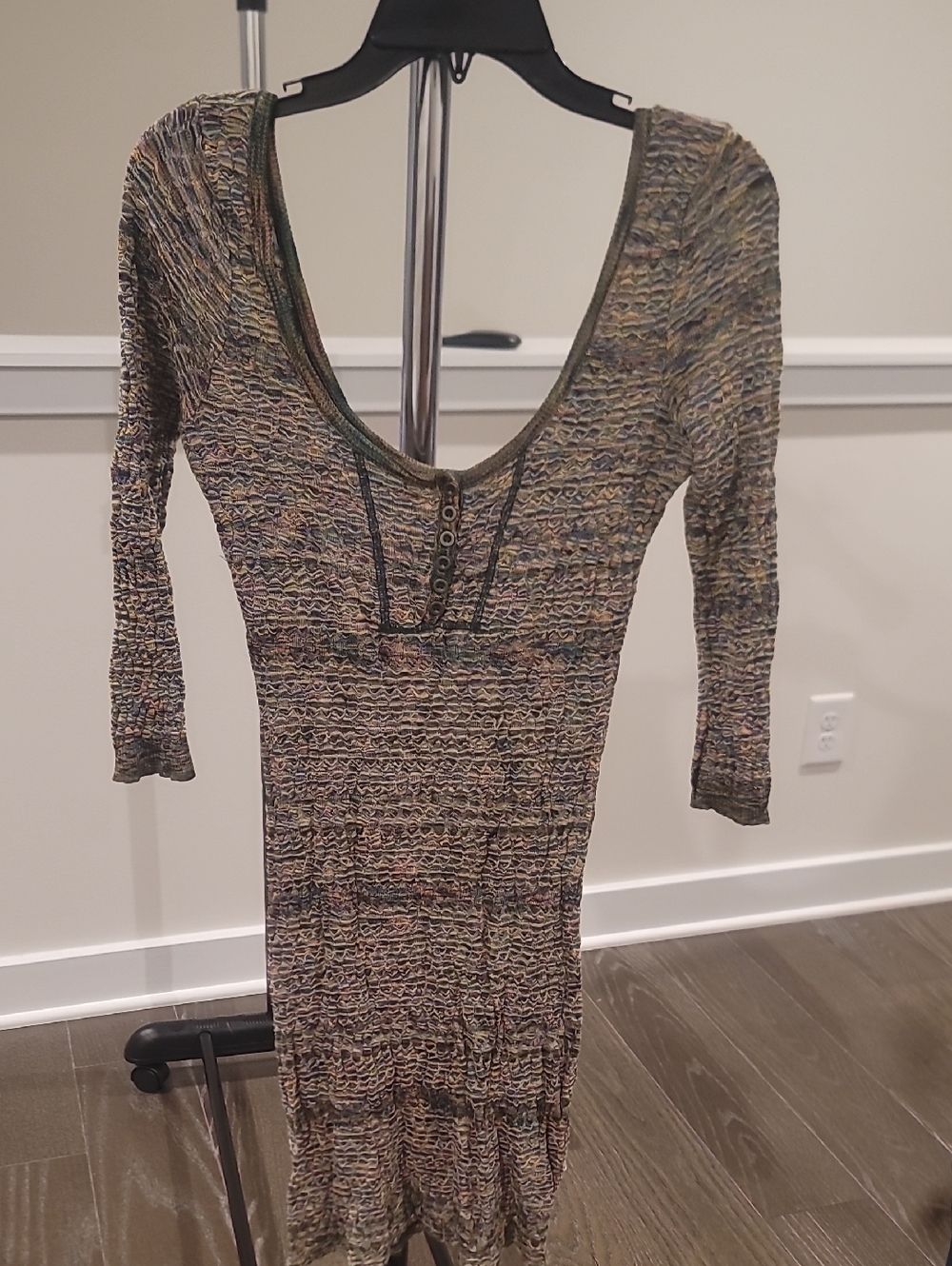 Free People Multicolor Scoop-Neck Long Sleeve Midi Dress